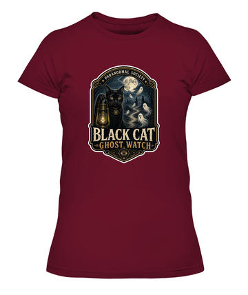 Black Cat Ghost Watch Ladies T-Shirt | Black Cat Lover Gift
