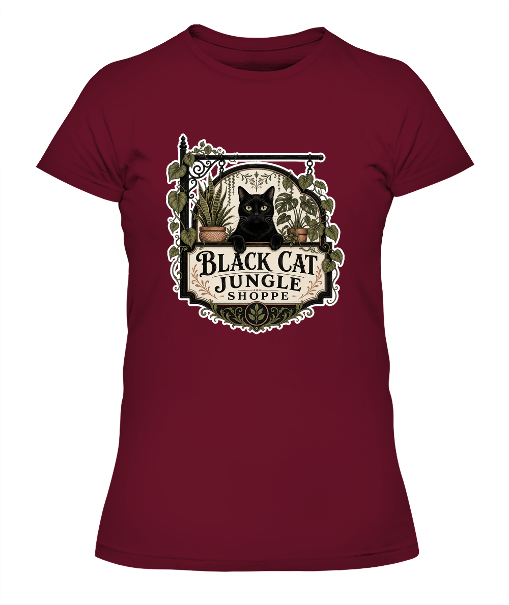 Black Cat Jungle Shoppe Ladies T-Shirt | Black Cat Lover Gift