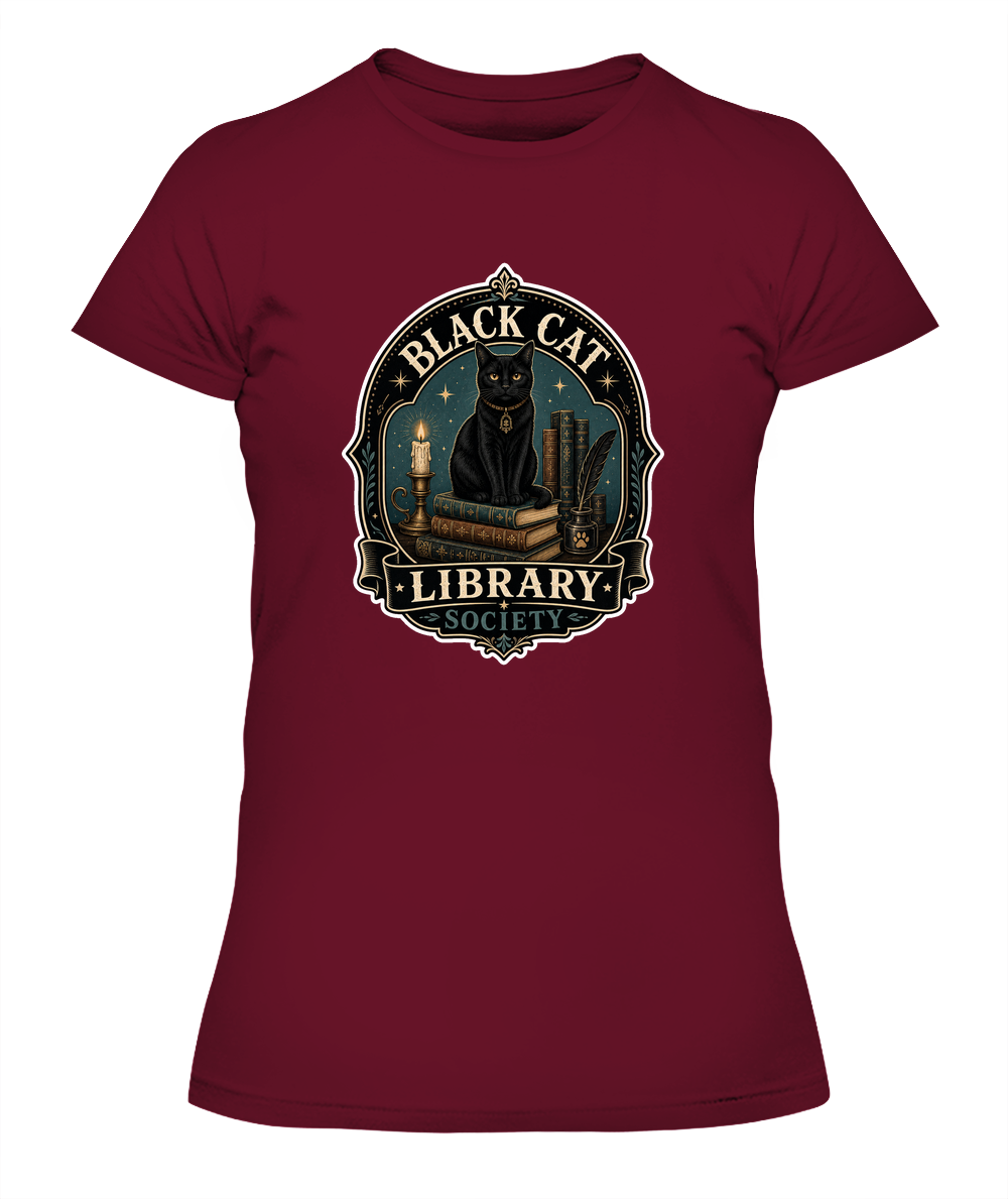 Black Cat Library Society Ladies T-Shirt | Black Cat Lover Gift