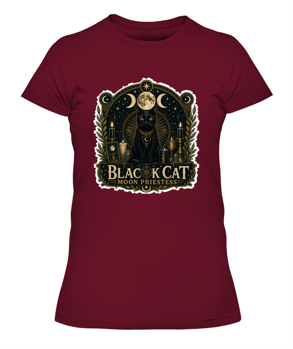 Black Cat Moon Priestess Ladies T-Shirt | Black Cat Lover Gift