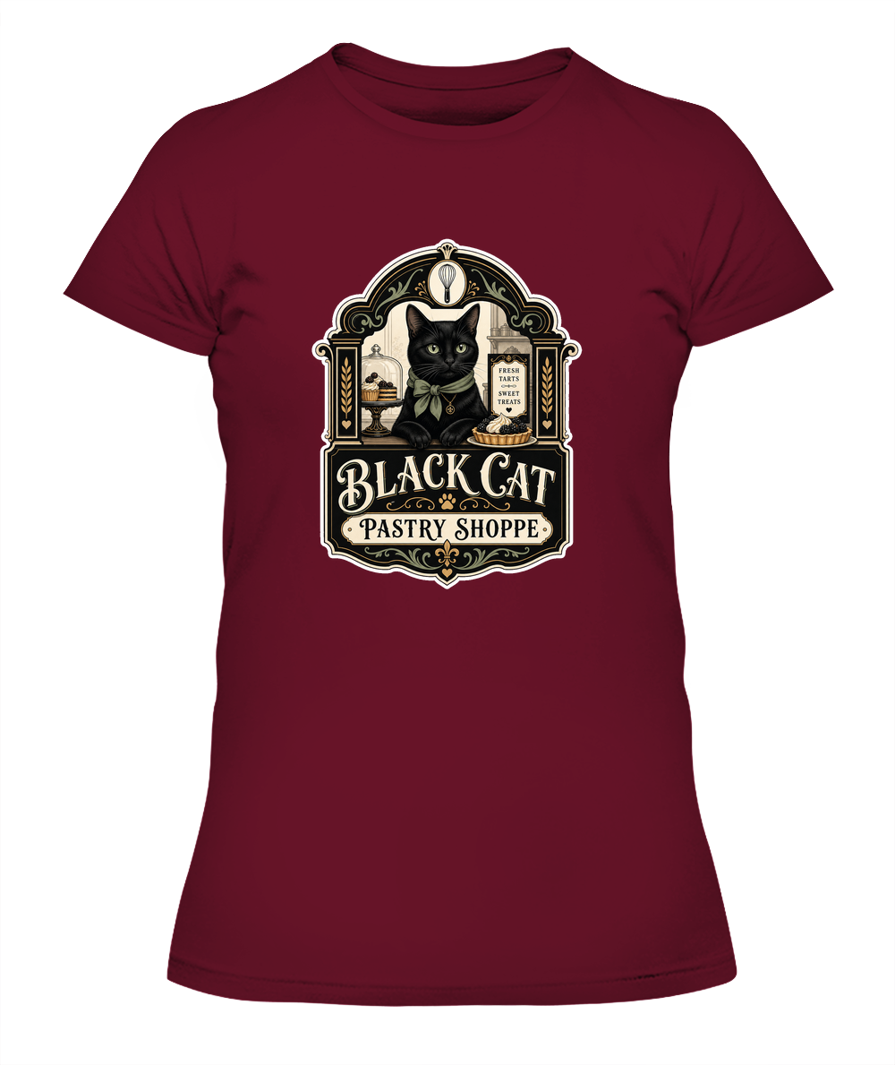 Black Cat Pastry Shoppe Ladies T-Shirt | Black Cat Lover Gift