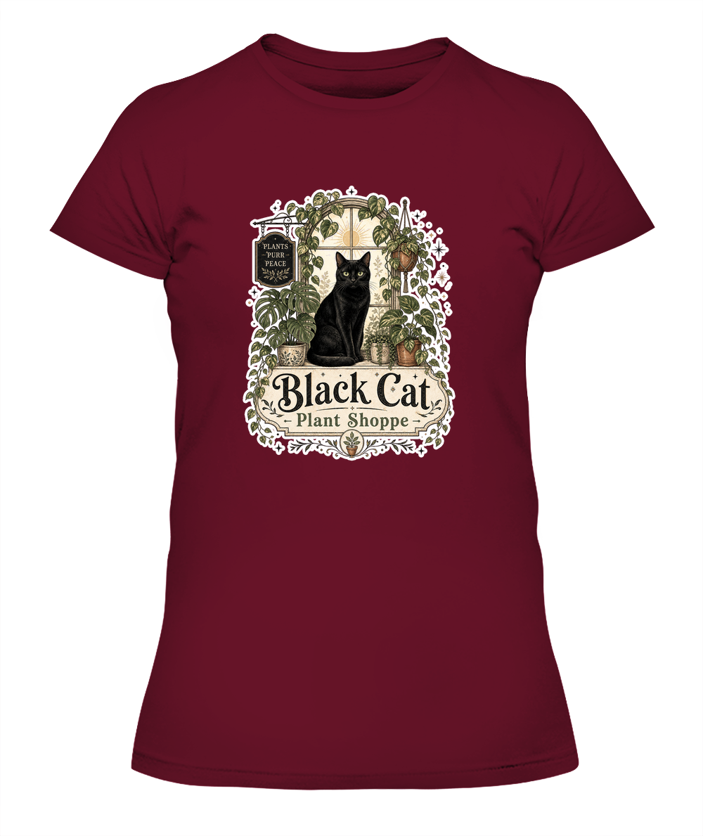 Black Cat Plant Shoppe Ladies T-Shirt | Black Cat Lover Gift