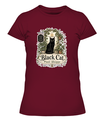 Black Cat Plant Shoppe Ladies T-Shirt | Black Cat Lover Gift