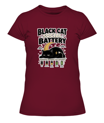 Black Cat Social Battery Ladies T-Shirt | Black Cat Lover Gift