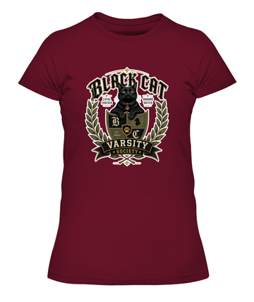 Black Cat Varsity Society Ladies T-Shirt | Black Cat Lover Gift