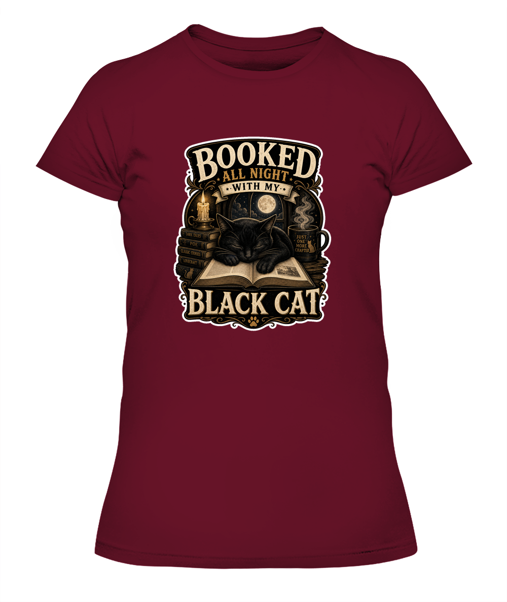 Booked All Night with my Black Cat Ladies T-Shirt | Black Cat Lover Gift