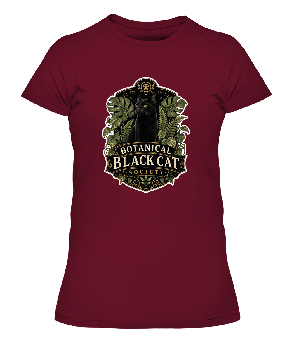 Botanical Black Cat Society Ladies T-Shirt | Black Cat Lover Gift