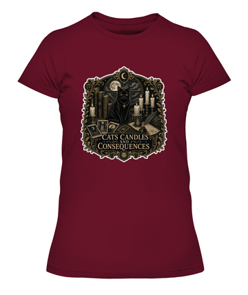 Cats Candles and Consequences Ladies T-Shirt | Black Cat Lover Gift