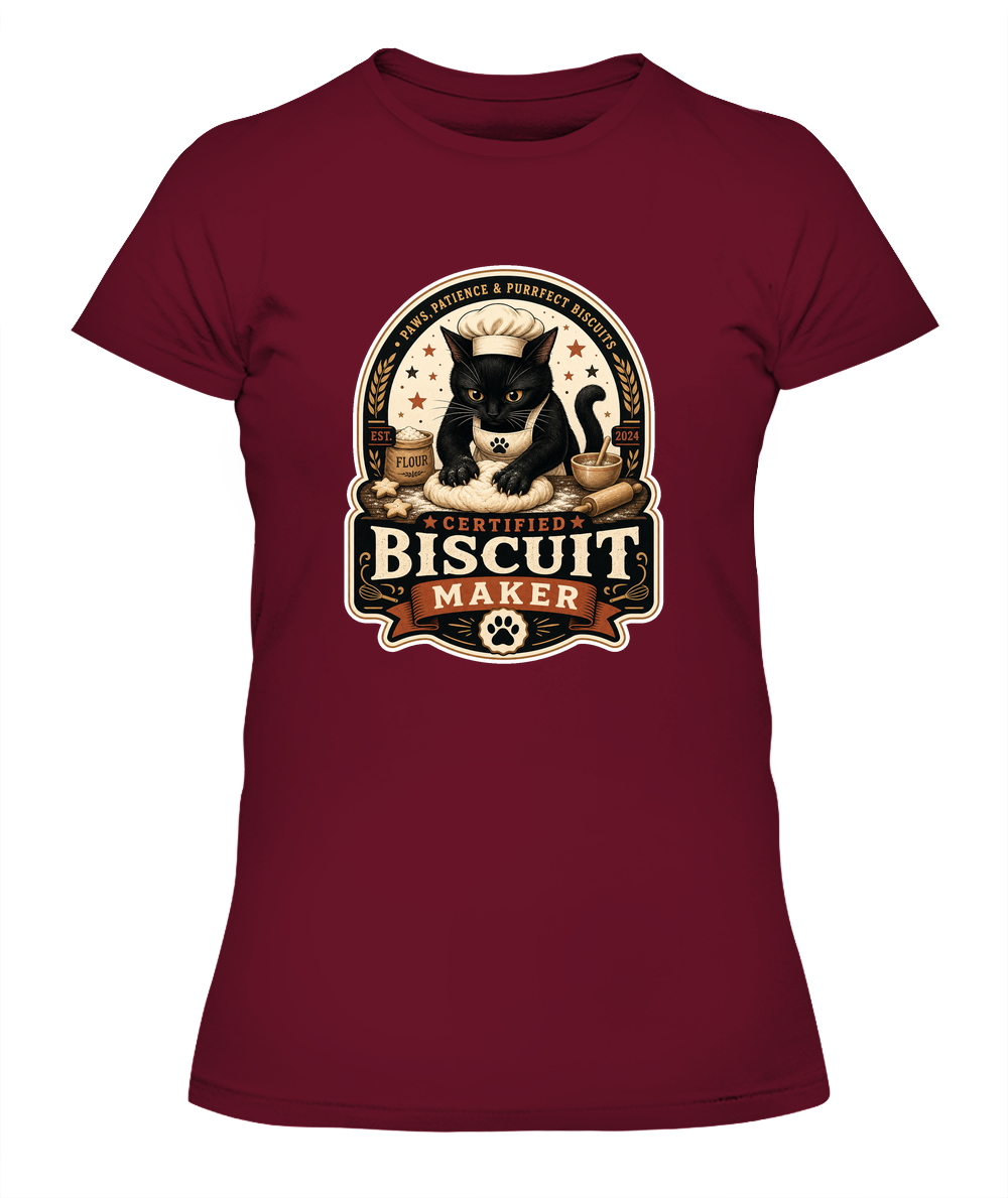 Certified Biscuit Maker Ladies T-Shirt | Black Cat Lover Gift
