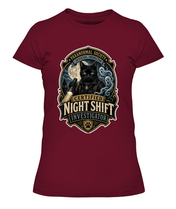 Certified Night Shift Investigator Ladies T-Shirt | Black Cat Lover Gift