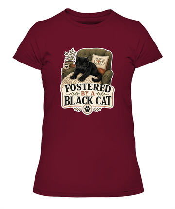 Fostered by a Black Cat Ladies T-Shirt | Black Cat Lover Gift