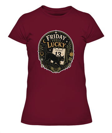Friday Feels Lucky Ladies T-Shirt | Black Cat Lover Gift