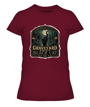 Graveyard Shift Black Cat Ladies T-Shirt | Black Cat Lover Gift