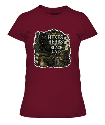 Hexes Herbs and Black Cats Ladies T-Shirt | Black Cat Lover Gift