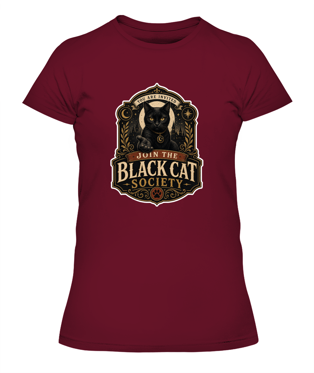 Join the Black Cat Society Ladies T-Shirt | Black Cat Lover Gift