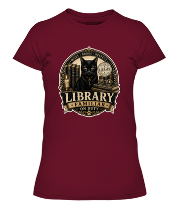 Library Familiar on Duty Ladies T-Shirt | Black Cat Lover Gift