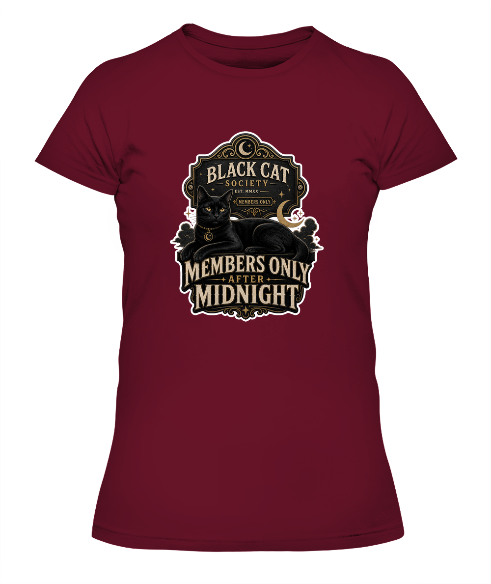 Members Only After Midnight Ladies T-Shirt | Black Cat Lover Gift