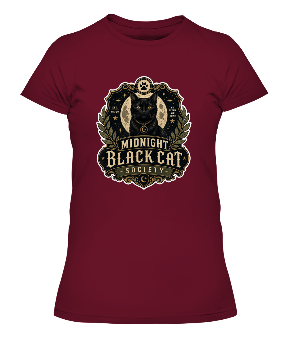 Midnight Black Cat Society Ladies T-Shirt | Black Cat Lover Gift