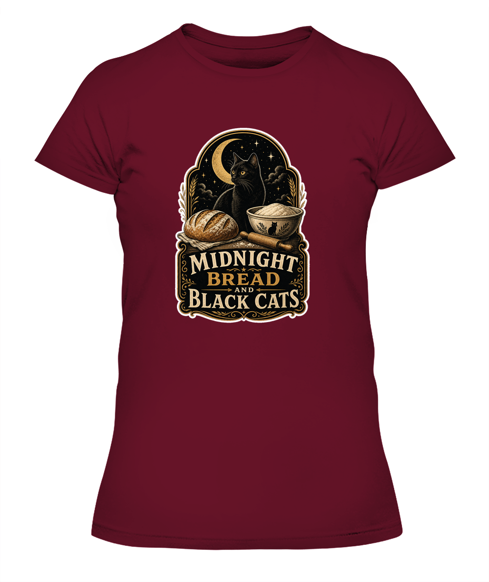 Midnight Bread and Black Cats Ladies T-Shirt | Black Cat Lover Gift