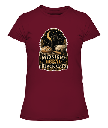 Midnight Bread and Black Cats Ladies T-Shirt | Black Cat Lover Gift