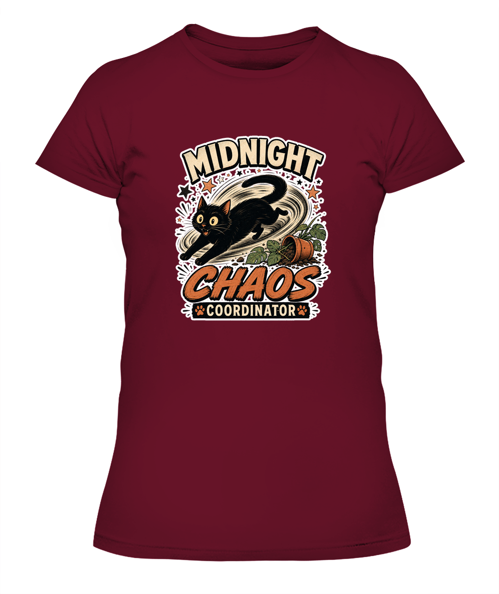 Midnight Chaos Coordinator Ladies T-Shirt | Black Cat Lover Gift