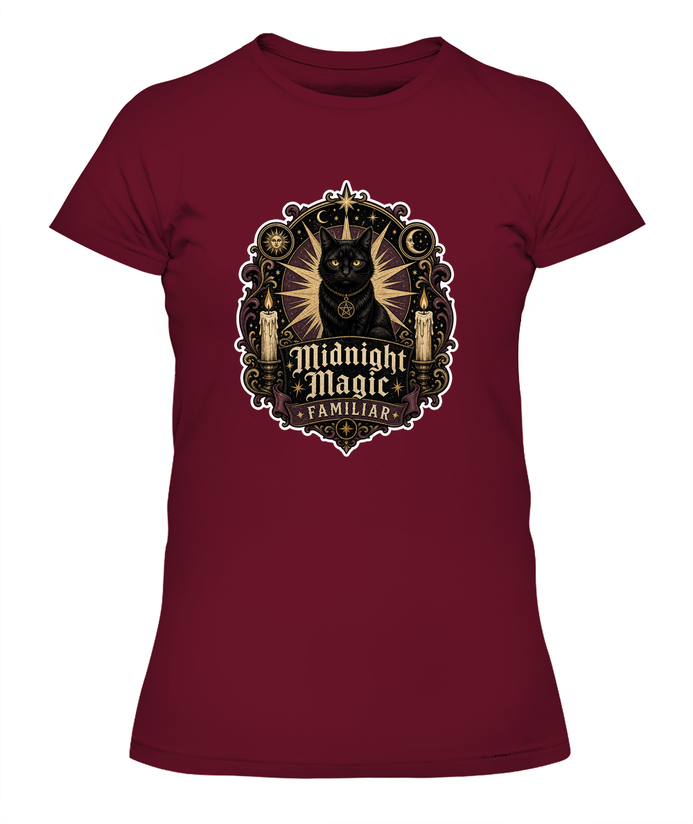 Midnight Magic Familiar Ladies T-Shirt | Black Cat Lover Gift