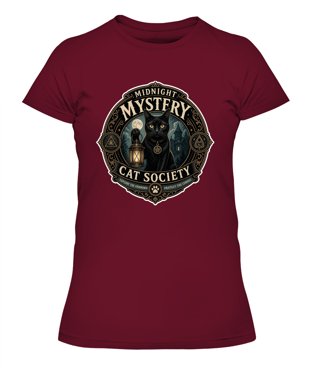 Midnight Mystery Cat Society Ladies T-Shirt | Black Cat Lover Gift