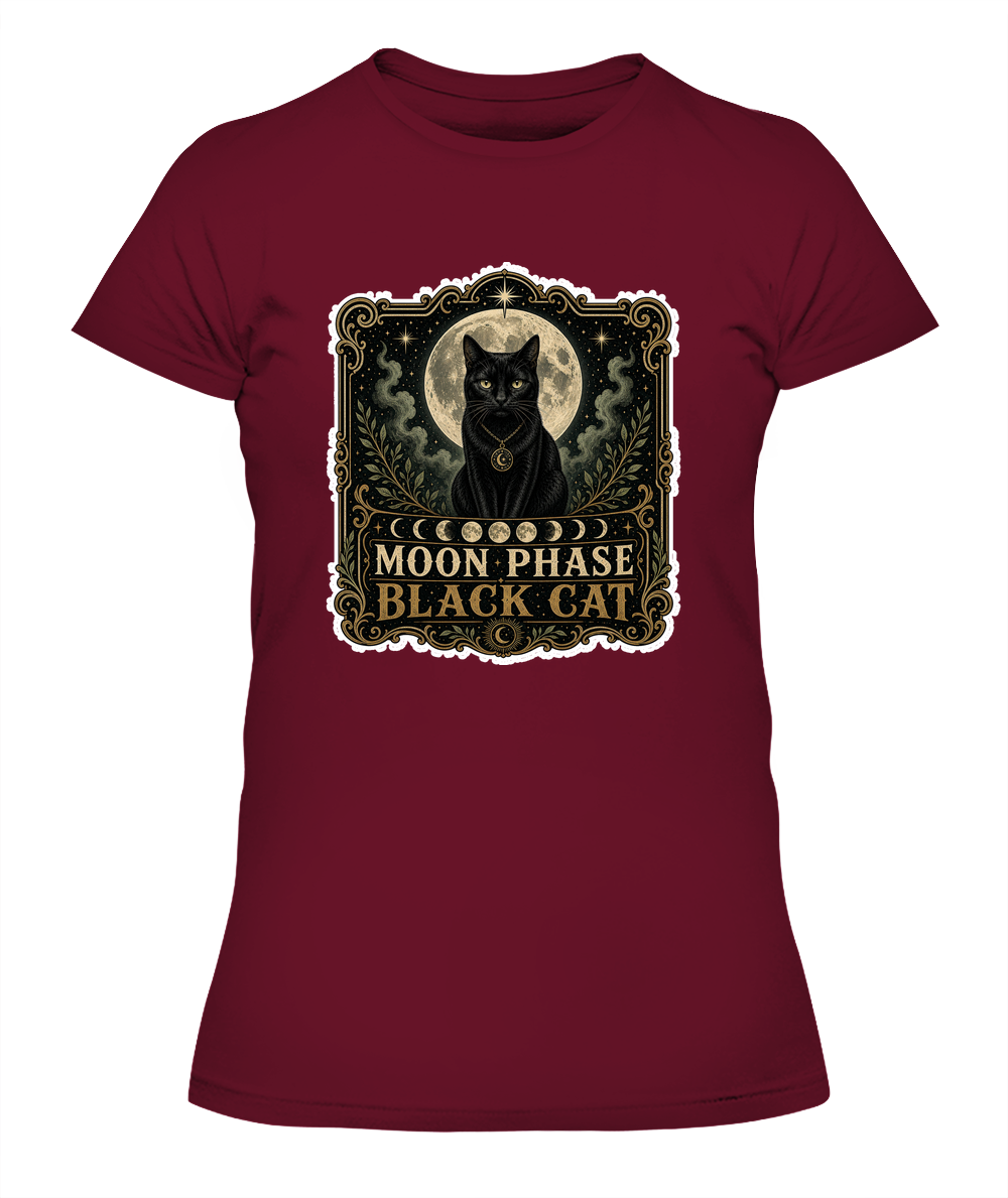 Moon Phase Black Cat Ladies T-Shirt | Black Cat Lover Gift