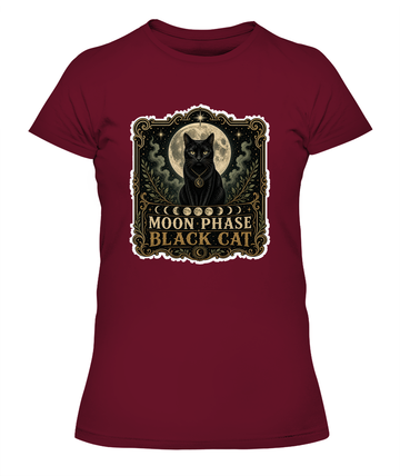 Moon Phase Black Cat Ladies T-Shirt | Black Cat Lover Gift