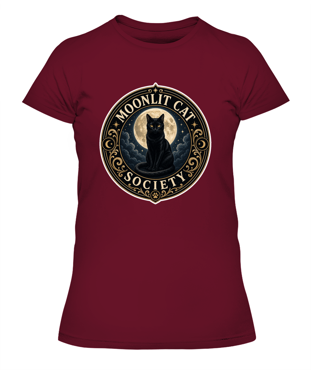 Moonlit Cat Society Ladies T-Shirt | Black Cat Lover Gift