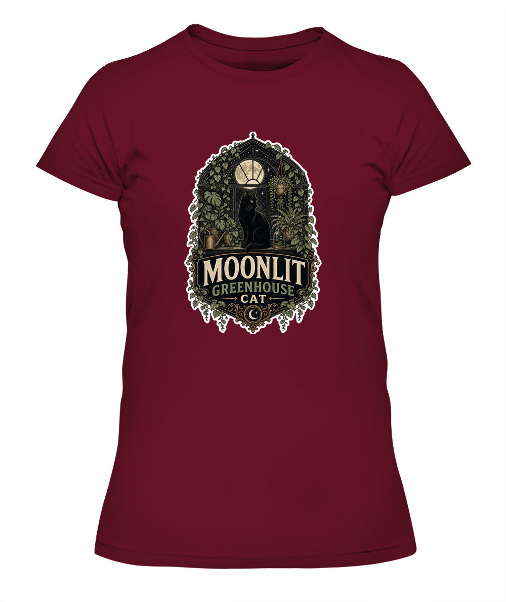 Moonlit Greenhouse Cat Ladies T-Shirt | Black Cat Lover Gift