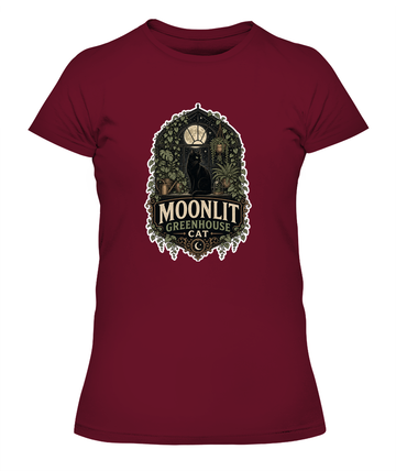 Moonlit Greenhouse Cat Ladies T-Shirt | Black Cat Lover Gift