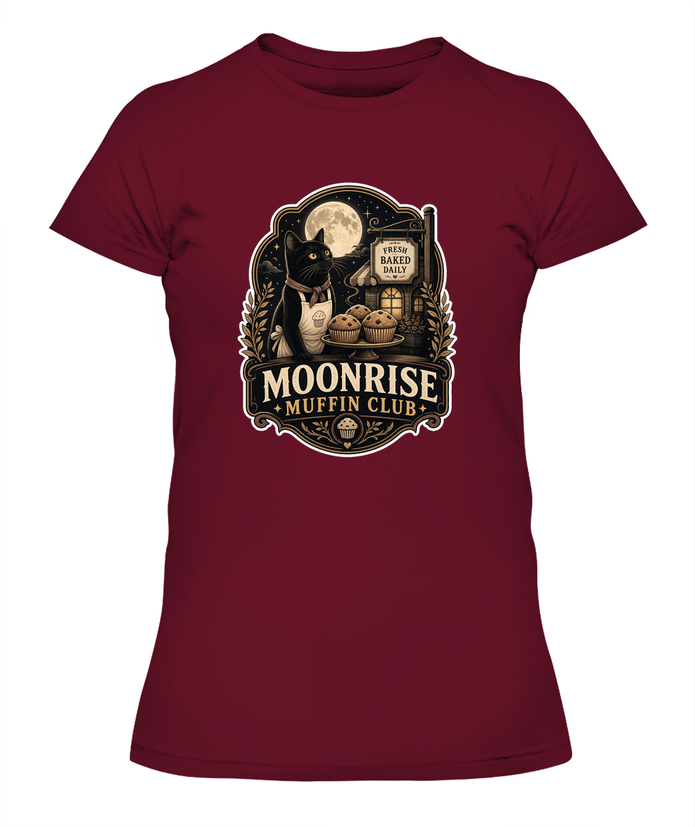 Moonrise Muffin Club Ladies T-Shirt | Black Cat Lover Gift