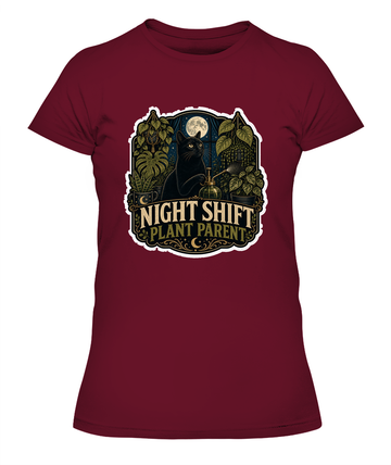 Night Shift Plant Parent Ladies T-Shirt | Black Cat Lover Gift