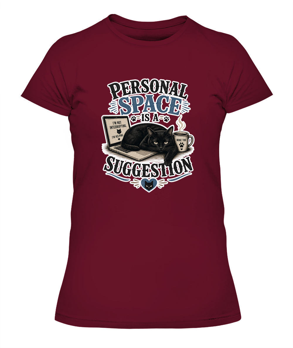 Personal Space is a Suggestion Ladies T-Shirt | Black Cat Lover Gift
