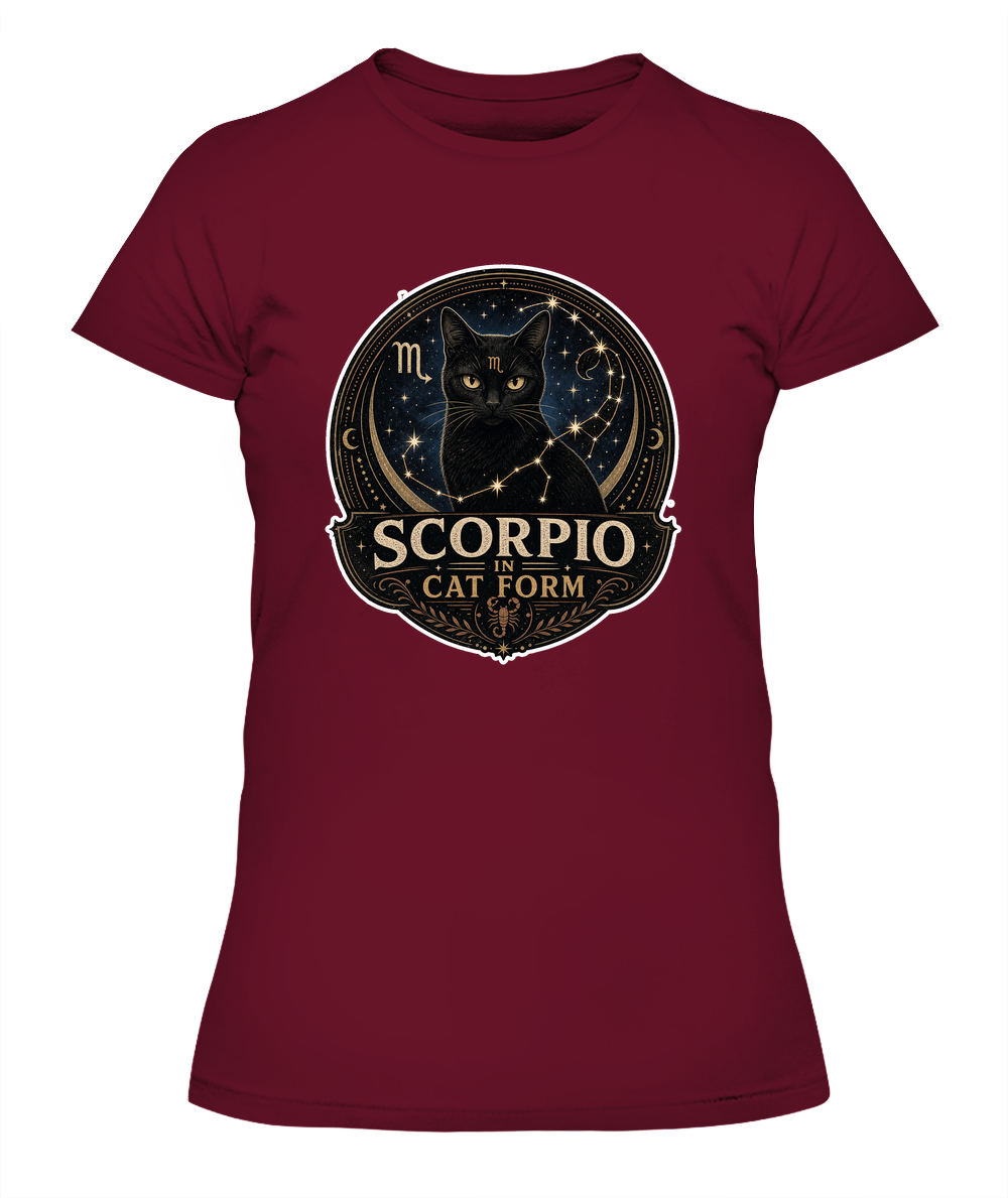 Scorpio in Cat Form Ladies T-Shirt | Black Cat Lover Gift