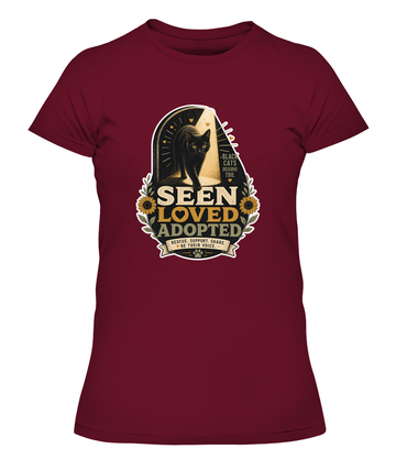 Seen Loved Adopted Ladies T-Shirt | Black Cat Lover Gift