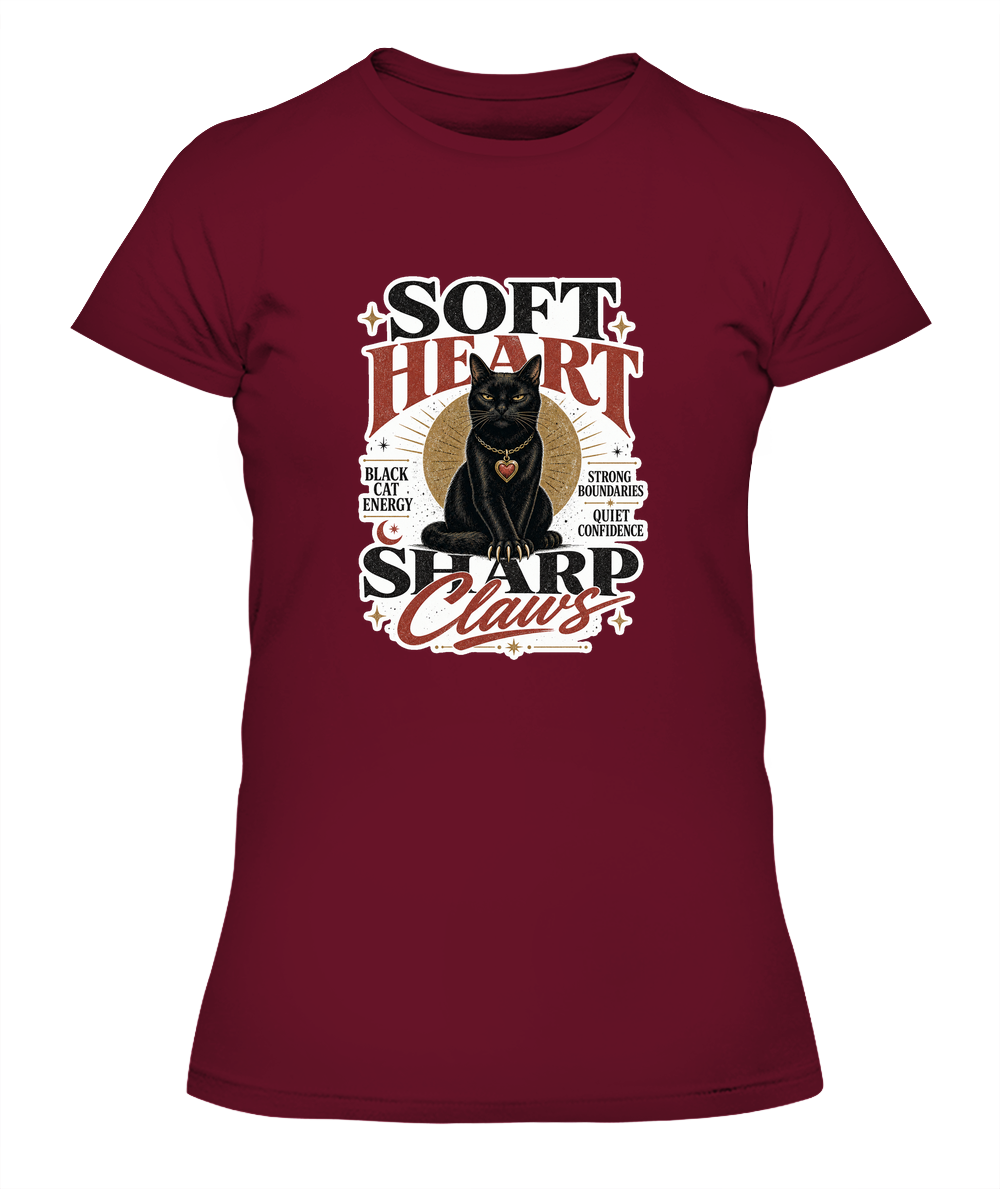 Soft Heart Sharp Claws Ladies T-Shirt | Black Cat Lover Gift