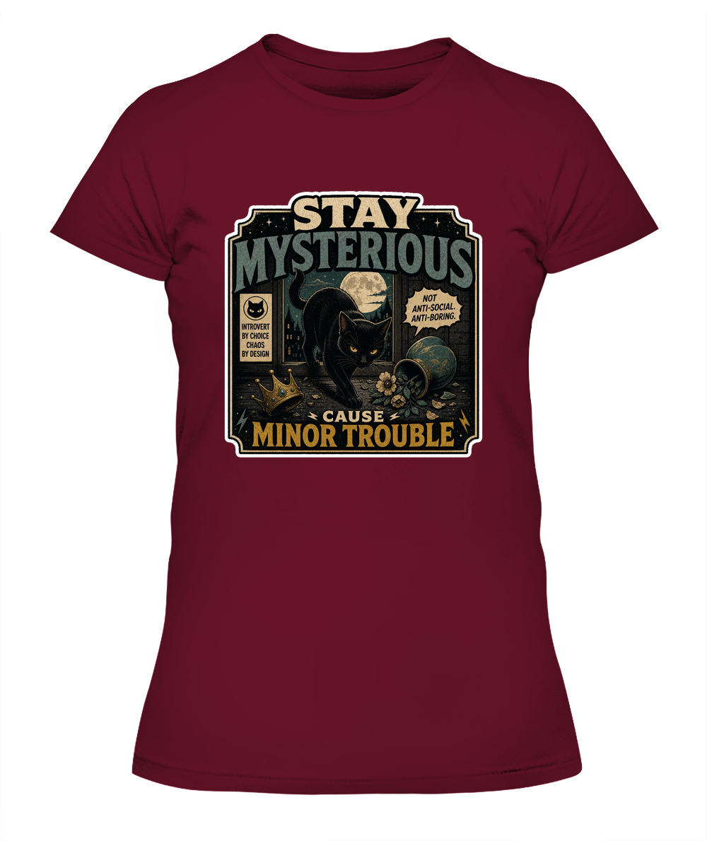 Stay Mysterious Cause Minor Trouble Ladies T-Shirt | Black Cat Lover Gift