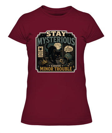 Stay Mysterious Cause Minor Trouble Ladies T-Shirt | Black Cat Lover Gift