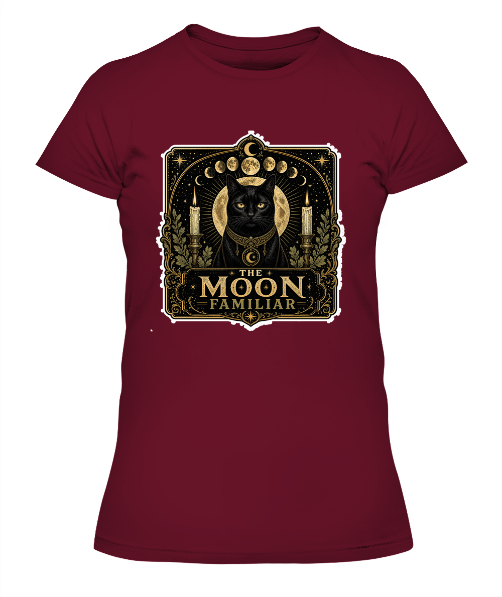 The Moon Familiar Ladies T-Shirt | Black Cat Lover Gift