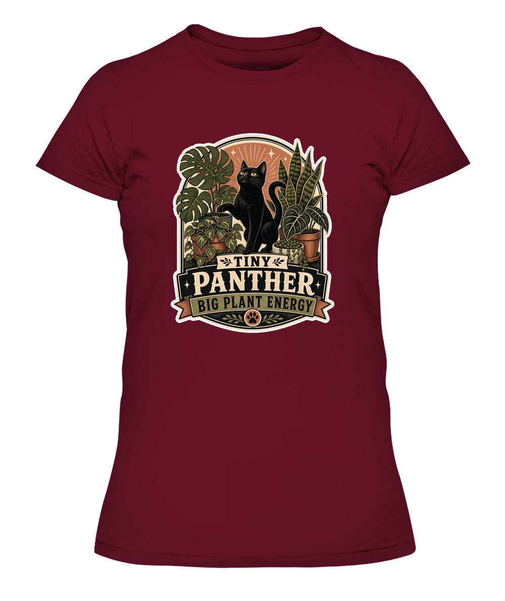 Tiny Panther Big Plant Energy Ladies T-Shirt | Black Cat Lover Gift