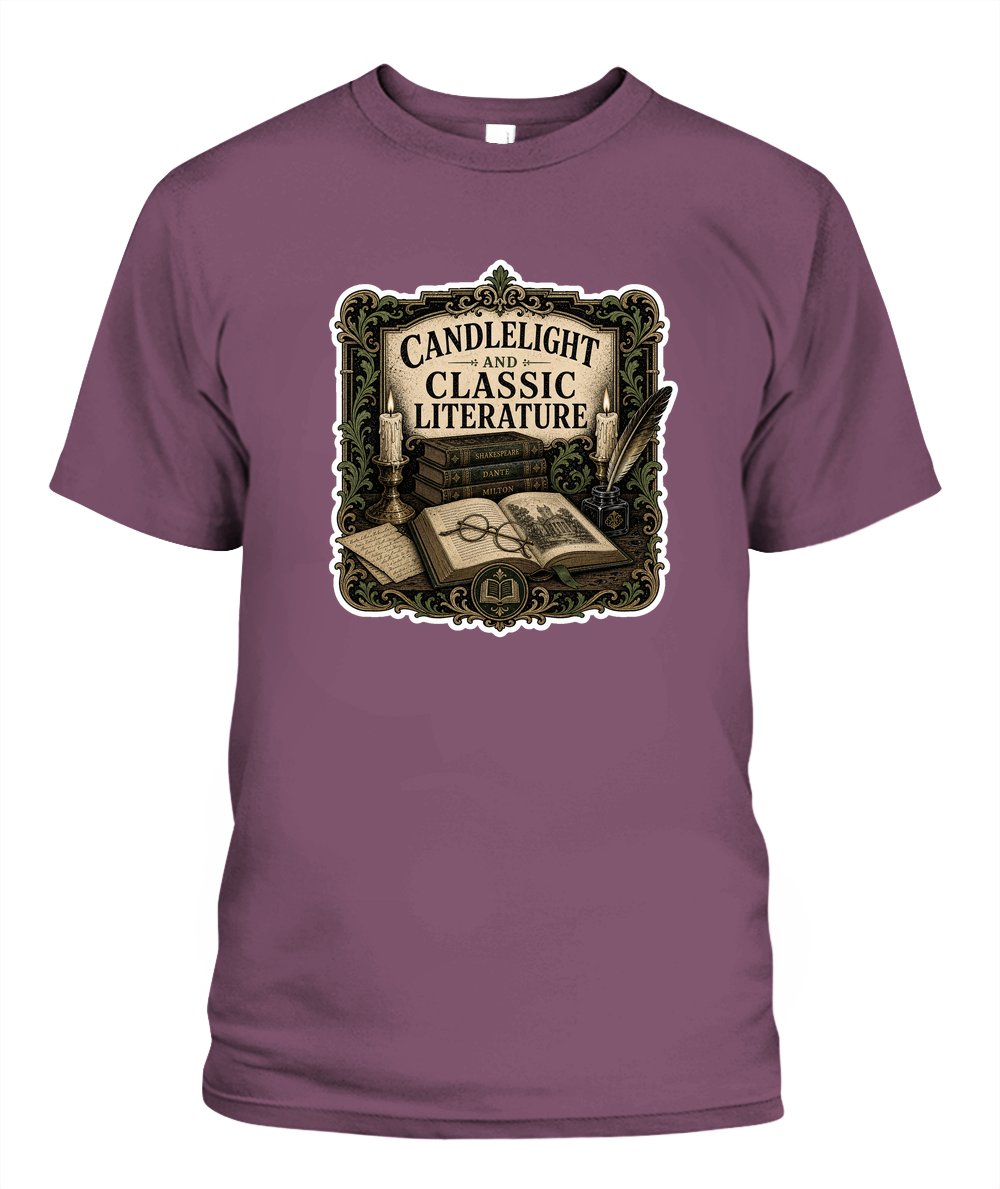 Candlelight and Classic Literature Book Lover T-Shirt | Reading Gift
