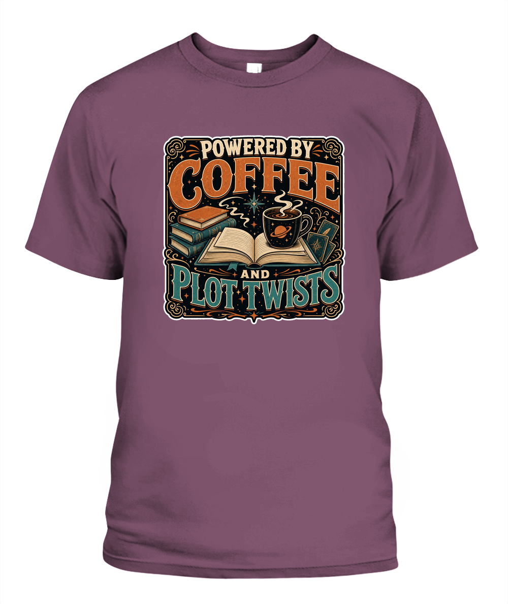 Powered by Coffee and Plot Twists Book Lover T-Shirt | Reading Gift