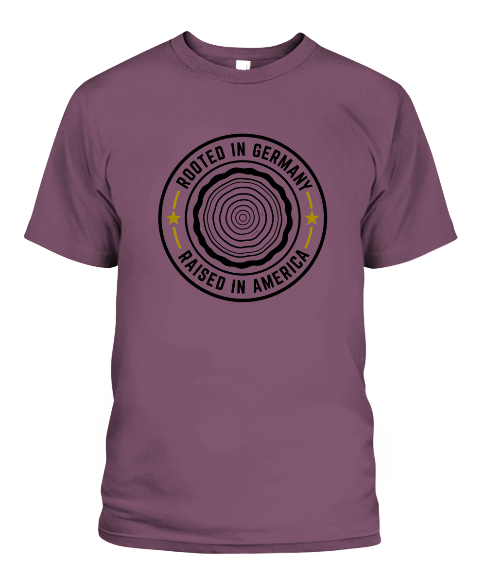 Rooted In Germany, Raised In America — T-Shirt in Berry