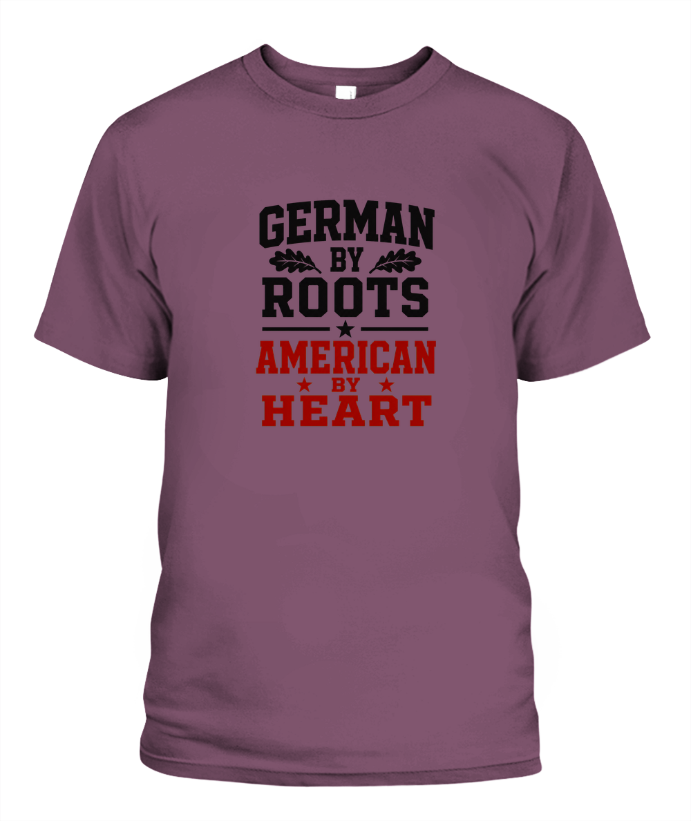 German By Roots, American By Heart — T-Shirt in Berry