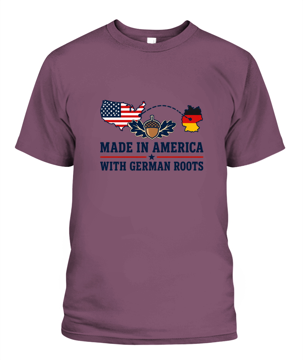 Made In America With German Roots — T-Shirt in Berry