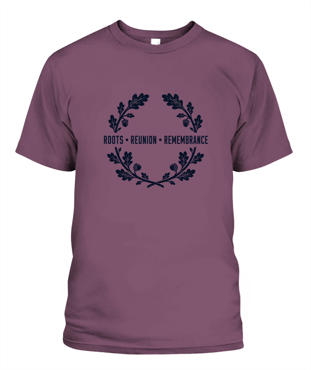 Roots, Reunion, Remembrance — T-Shirt in Berry