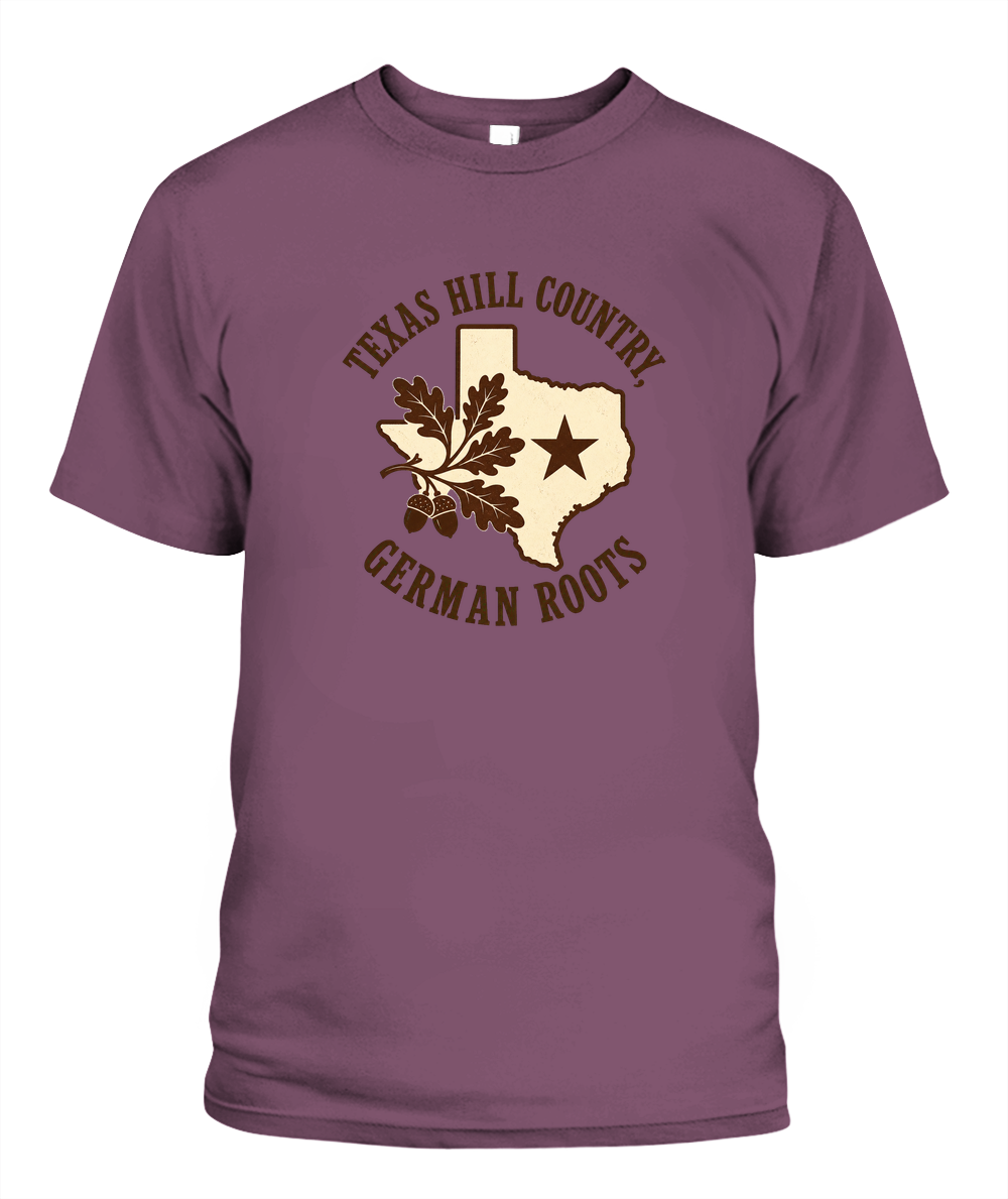Texas Hill Country, German Roots — T-Shirt in Berry