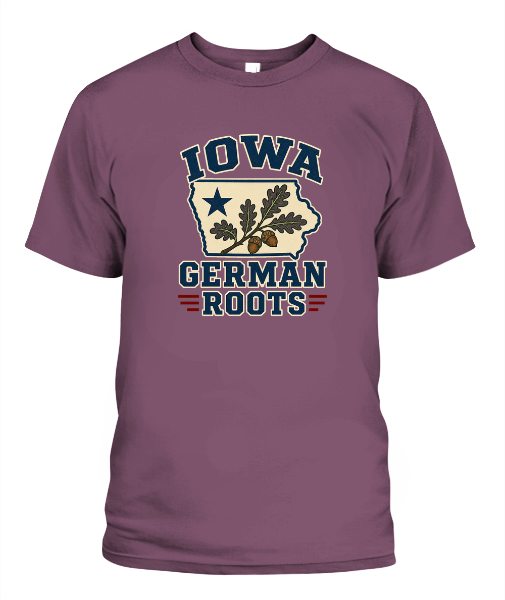 Iowa German Roots — T-Shirt in Berry